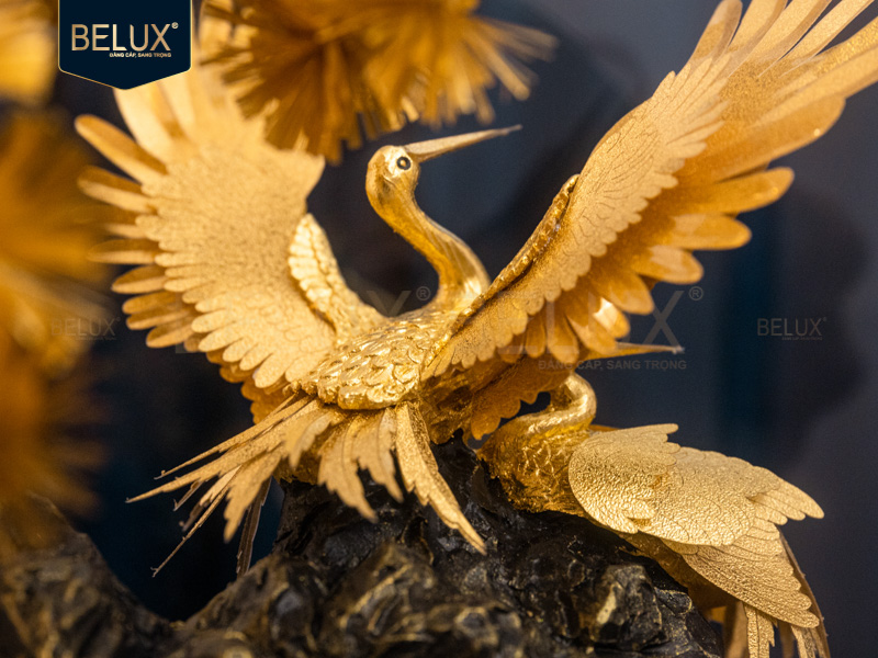 Tượng Tùng Hạc dát vàng 24k cao 36cm mẫu 2